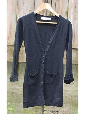 Anne Fontaine - V-Neck Button Front Cardigan with 3/4 Sleeves, Black, size 38